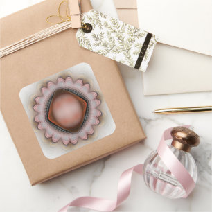 Gloeiend rood kristal ornament vierkante sticker