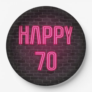 Gloeiend roze neon-zucht voor 70ste verjaardag papieren bordje