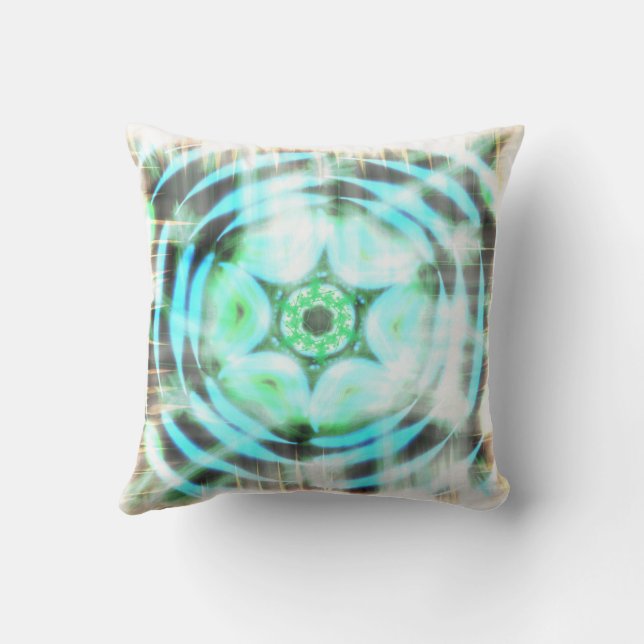 Gloeiend Turquoise Wheel op zwart Abstract Kussen (Achterkant)