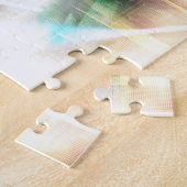 Gloeiend Turquoise Wheel op zwart Abstract Legpuzzel (Zijkant)