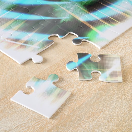 Gloeiend Turquoise Wheel op zwart Abstract patroon Legpuzzel (Zijkant)