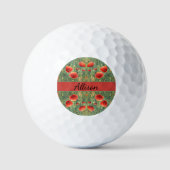 Gloeiend veld van rode klaprozen, personaliseerbaa golfballen (Voorkant)