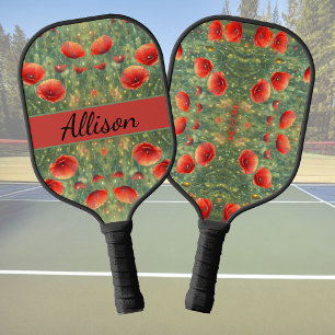 Gloeiend veld van rode klaprozen, personaliseerbaa pickleball paddle