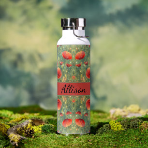 Gloeiend veld van rode klaprozen, personaliseerbaa waterfles