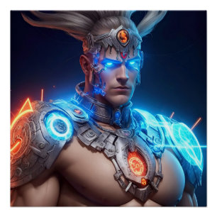 Gloeiende Cyborg Zeus Griekse God Perfect Poster