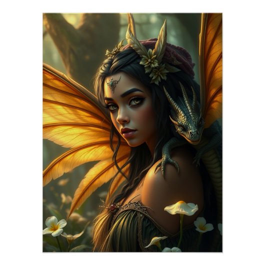 Gloeiende Dragon Fairy Art Perfect Poster (Voorkant)