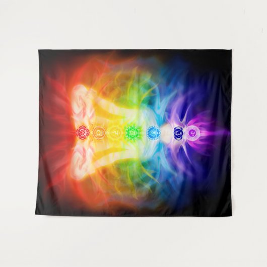 Gloeiende energie chakra's van het menselijk licha wandkleed (Voorkant (horizontaal))