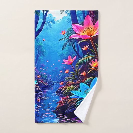 Gloeiende etherische Oerwoud oase ontwerp Bad Handdoek (Handdoek)