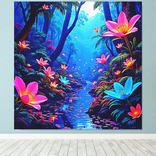 Gloeiende etherische Oerwoud oase ontwerp Canvas Afdruk (Insitu (Houten vloer))