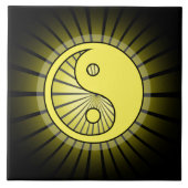 Gloeiende Gele Yin Yang over zwart Tegeltje (Voorkant)
