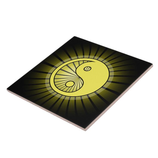 Gloeiende Gele Yin Yang over zwart Tegeltje (Zijkant)