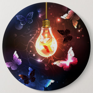 Gloeiende gloeilamp met nachtvlinders ronde button 6,0 cm