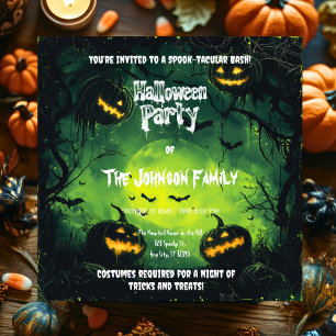 Gloeiende groene Halloween Party - Jack-o'-Lantern Kaart