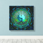 Gloeiende Groene Yin Yang Canvas Afdruk (Insitu (Houten vloer))