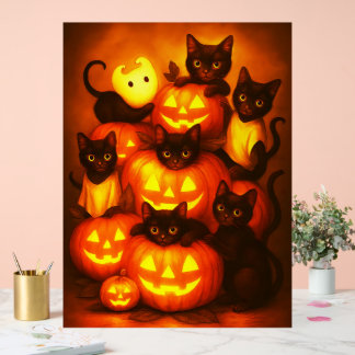 Gloeiende Halloween pompoen met Schattigee zwarte  Acryl Bord