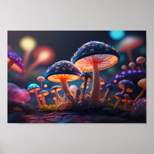 Gloeiende Indigo paddenstoelen Poster