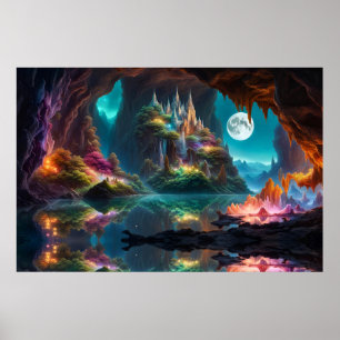 Gloeiende kristallen grot poster