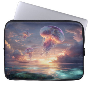 Gloeiende kwallen in zonsondergang luchten laptop sleeve
