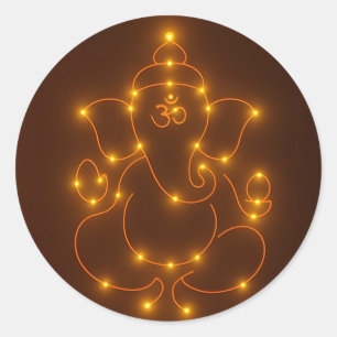 Gloeiende Lichten God Ganesha Design Ronde Sticker