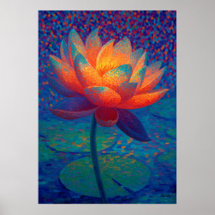 Gloeiende Lotusbloem Pointillisme Kunst Poster