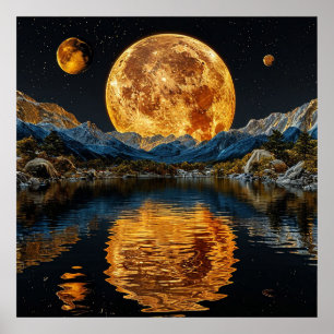 🌕 Gloeiende Maan Muurkunst Voor Nachtelijke Hemel Poster