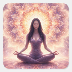 Gloeiende Mandala Meditatie Vrouw Aangepaste Naam Vierkante Sticker