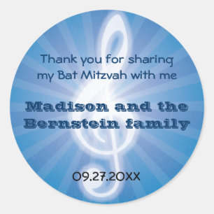 Gloeiende muziek Clef Bar-Bat Mitzvah Ronde Sticker