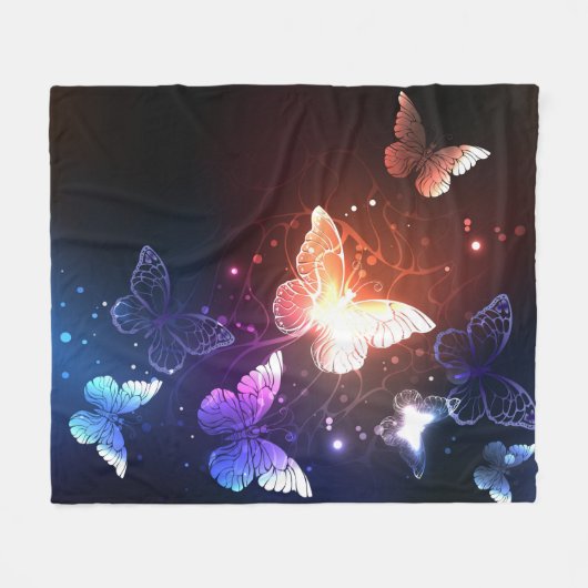 Gloeiende Nachtvlinders Fleece Deken (Voorkant (Horizontaal))