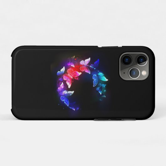 Gloeiende Neon Nachtvlinders op Zwarte achtergrond Case-Mate iPhone Case (Achterkant (horizontaal))