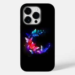 Gloeiende Neon Nachtvlinders op Zwarte achtergrond Case-Mate iPhone 14 Pro Hoesje