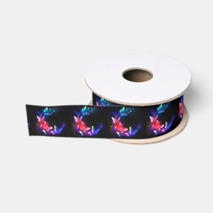 Gloeiende neon nachtvlinders op zwarte achtergrond grosgrain lint