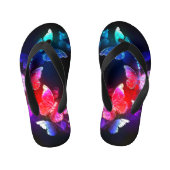 Gloeiende Neon Nachtvlinders op Zwarte achtergrond Kinder Teenslippers (Voetbed)