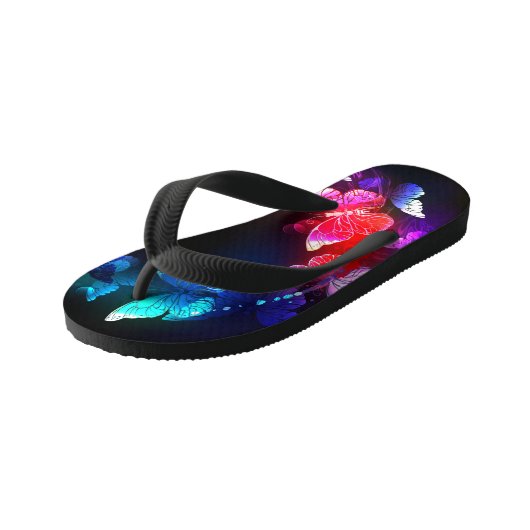 Gloeiende Neon Nachtvlinders op Zwarte achtergrond Kinder Teenslippers (Schuin)