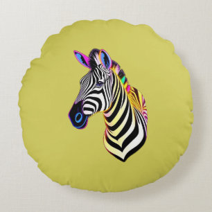 Gloeiende Neon Zebra Rond Kussen