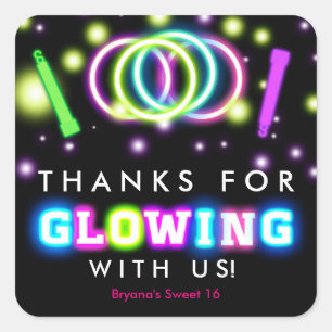 Gloeiende Neonlichten Dank Je Wel Verjaardagsfeest Vierkante Sticker