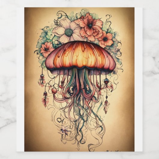 Gloeiende oceaan: fles kwal ontwerp" wijn etiket (Enkel label)