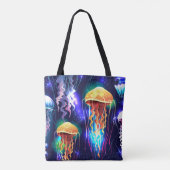 Gloeiende onderwater kwal horizontale banner draagtas (Achterkant)