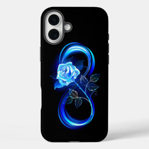Gloeiende oneindigheid met blauwe roos iPhone 16 plus hoesje