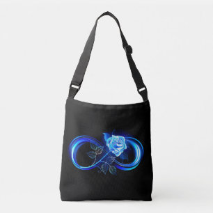 Gloeiende oneindigheid met blauwe roos crossbody tas