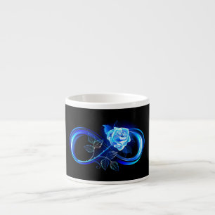 Gloeiende oneindigheid met blauwe roos espresso kop