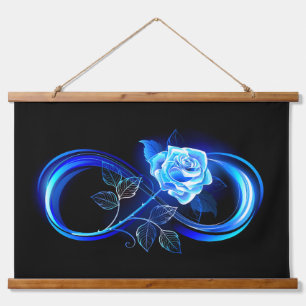 Gloeiende oneindigheid met blauwe roos hangend wandkleed