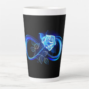 Gloeiende oneindigheid met blauwe roos latte mok