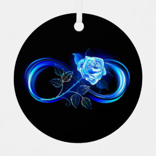 Gloeiende oneindigheid met blauwe roos metalen ornament