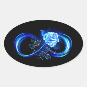 Gloeiende oneindigheid met blauwe roos ovale sticker