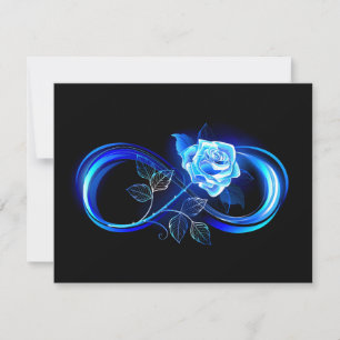 Gloeiende oneindigheid met blauwe roos RSVP kaartje