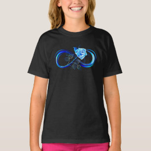 Gloeiende oneindigheid met blauwe roos t-shirt