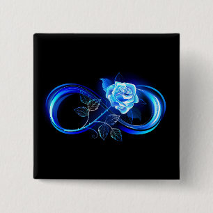 Gloeiende oneindigheid met blauwe roos vierkante button 5,1 cm
