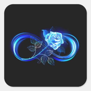 Gloeiende oneindigheid met blauwe roos vierkante sticker