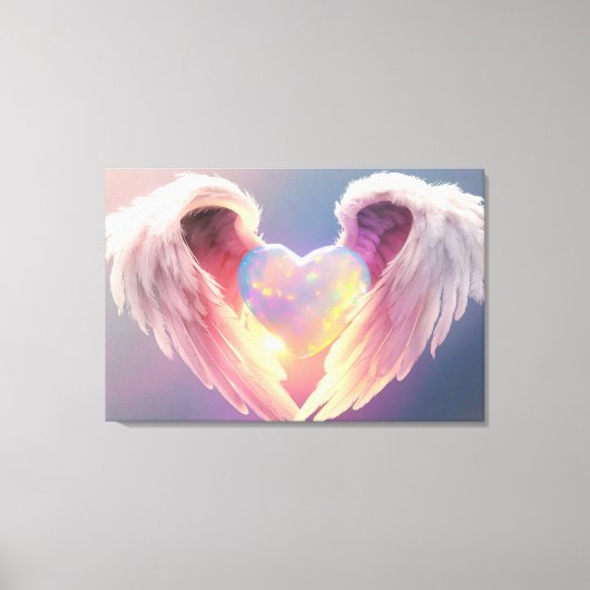 *~* Gloeiende Opal Hart Engel Vleugels Blauw AP78 Canvas Afdruk (Voorkant)