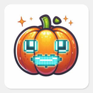 Gloeiende Pixel Pompoen Gezicht Sticker Retro Digi